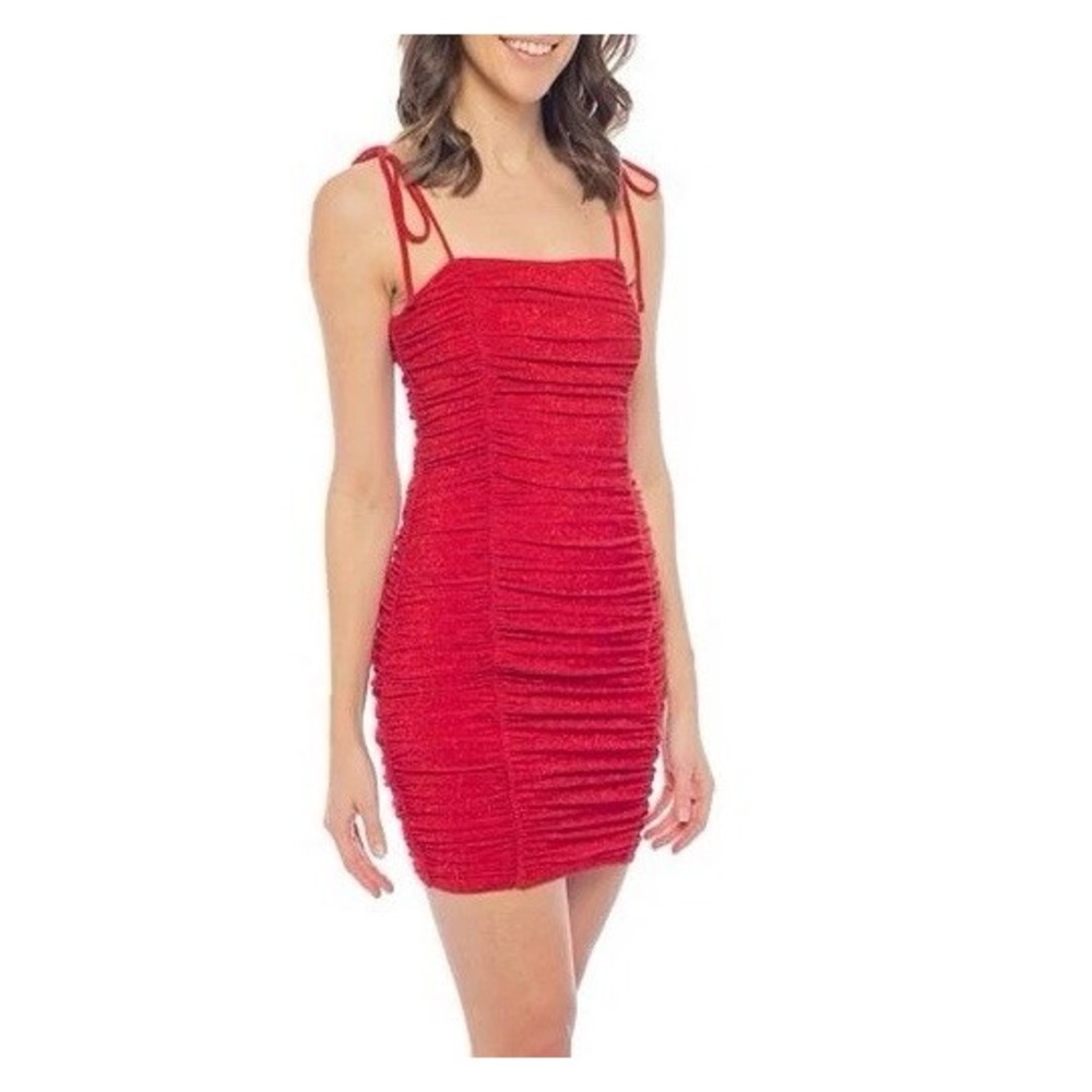 NWT Jump Apparel Women's Red Mini Ruched Sheath‎ Dress Size M